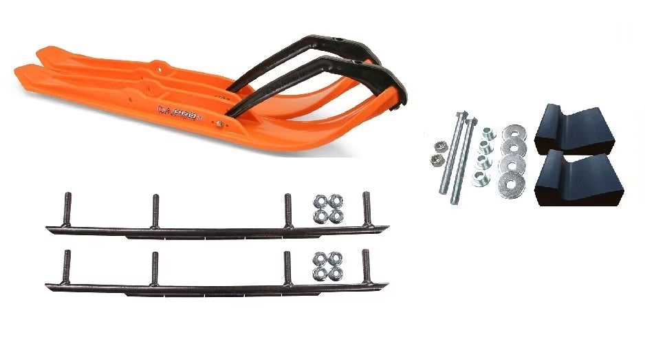 Orange XPT Snowmobile Skis with 10" Round Bars Complete Kit X9982