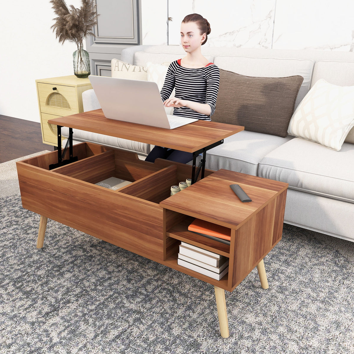 Brown Lift Top Coffee Table with Storage A4326