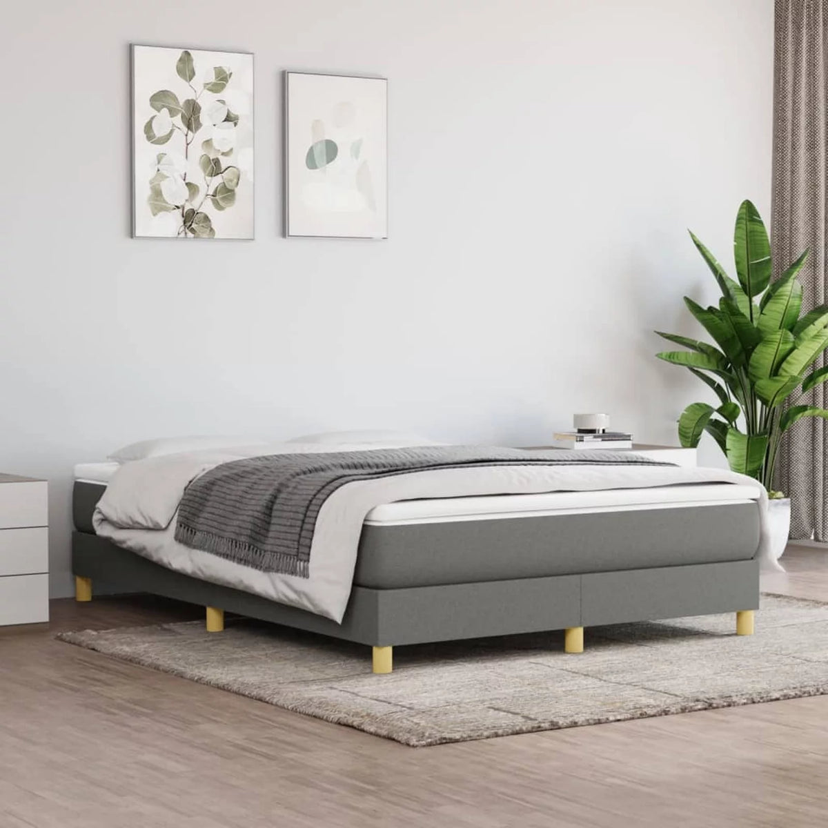 Queen Size Fabric Platform Bed Frame with Wooden Slat Support G133696