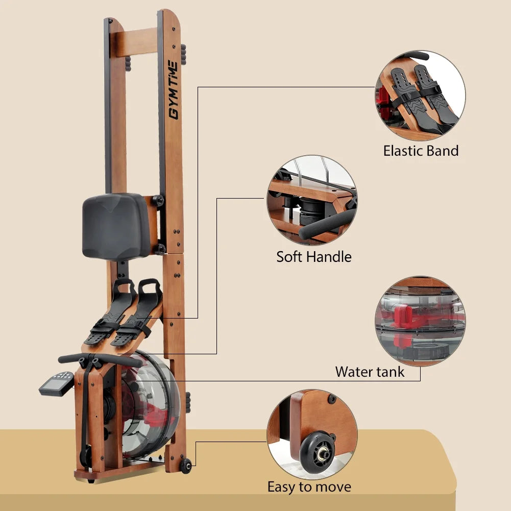 Solid Wood Water Rowing Machine with LCD Monitor A8783