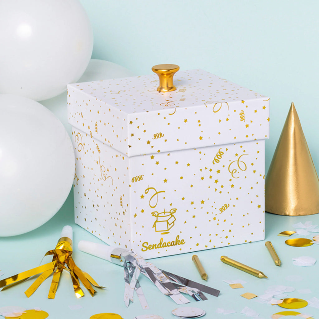 White & Gold Foil Cake & Flowers Gift Box C426844