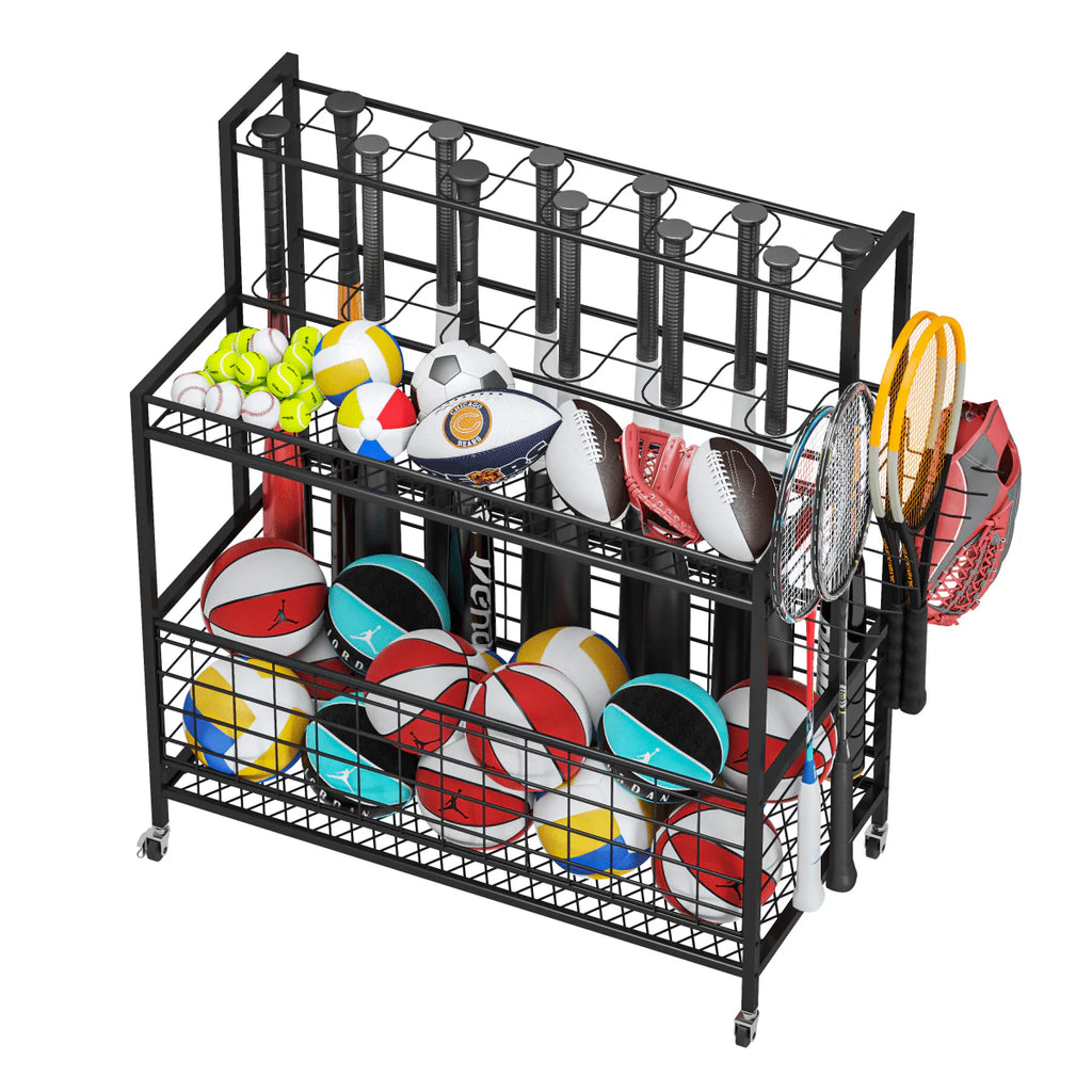 4 Tier Rolling Ball Storage Organizer with Hooks F142