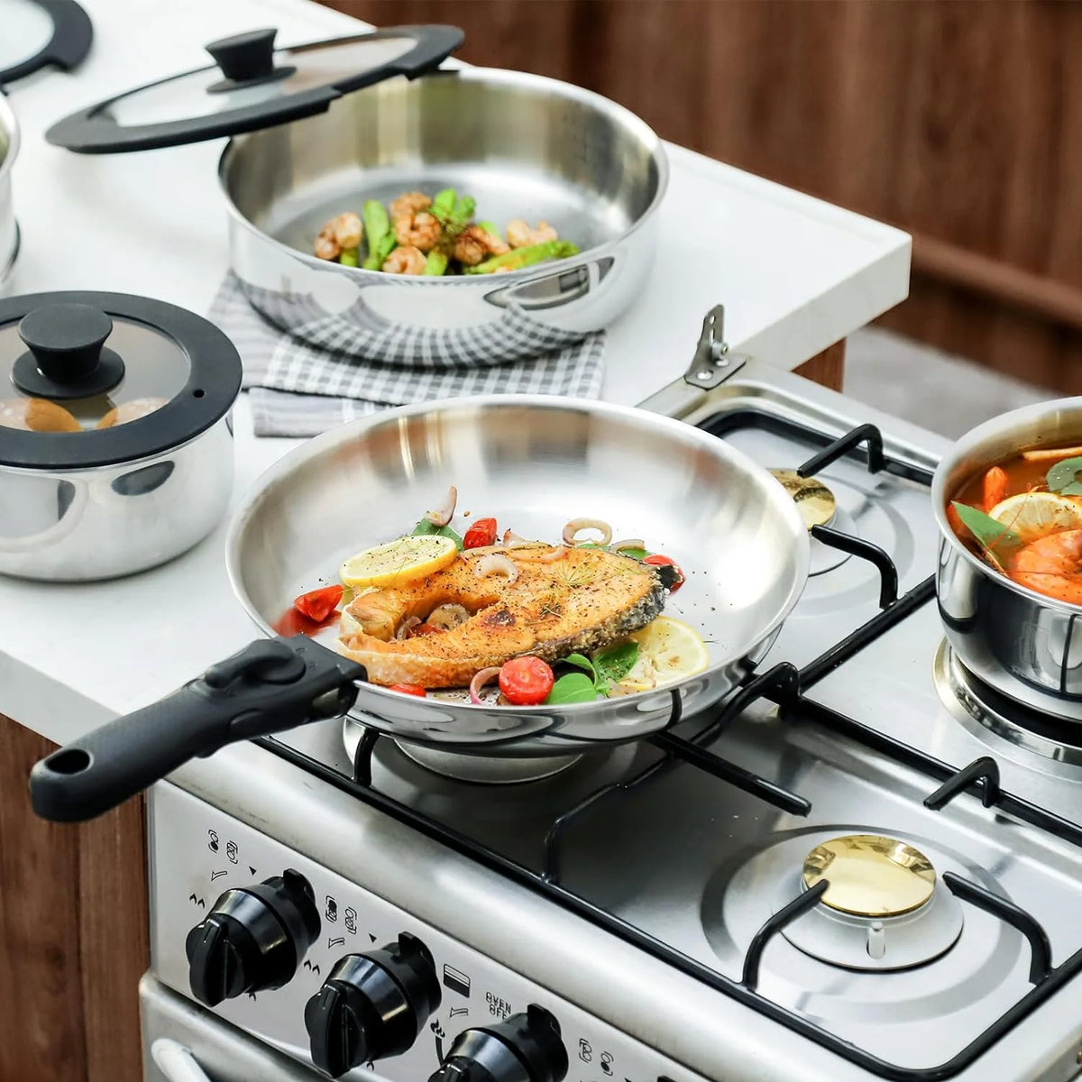 20 Piece Stainless Steel Cookware Set with Removable Handle F53806