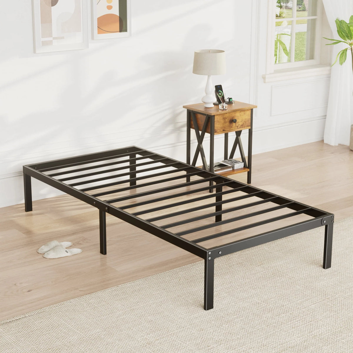 Full Size Heavy Duty Platform Bed Frame with Underbed Storage S3078