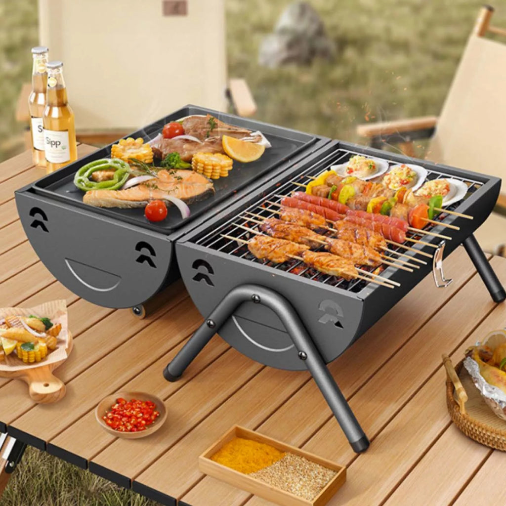 Portable Tabletop Charcoal BBQ Grill Cast Iron Black L63287