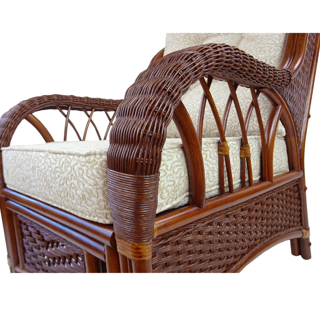 Dark Walnut Natural Rattan Wicker Armchair with Ottoman and Cushion A345107