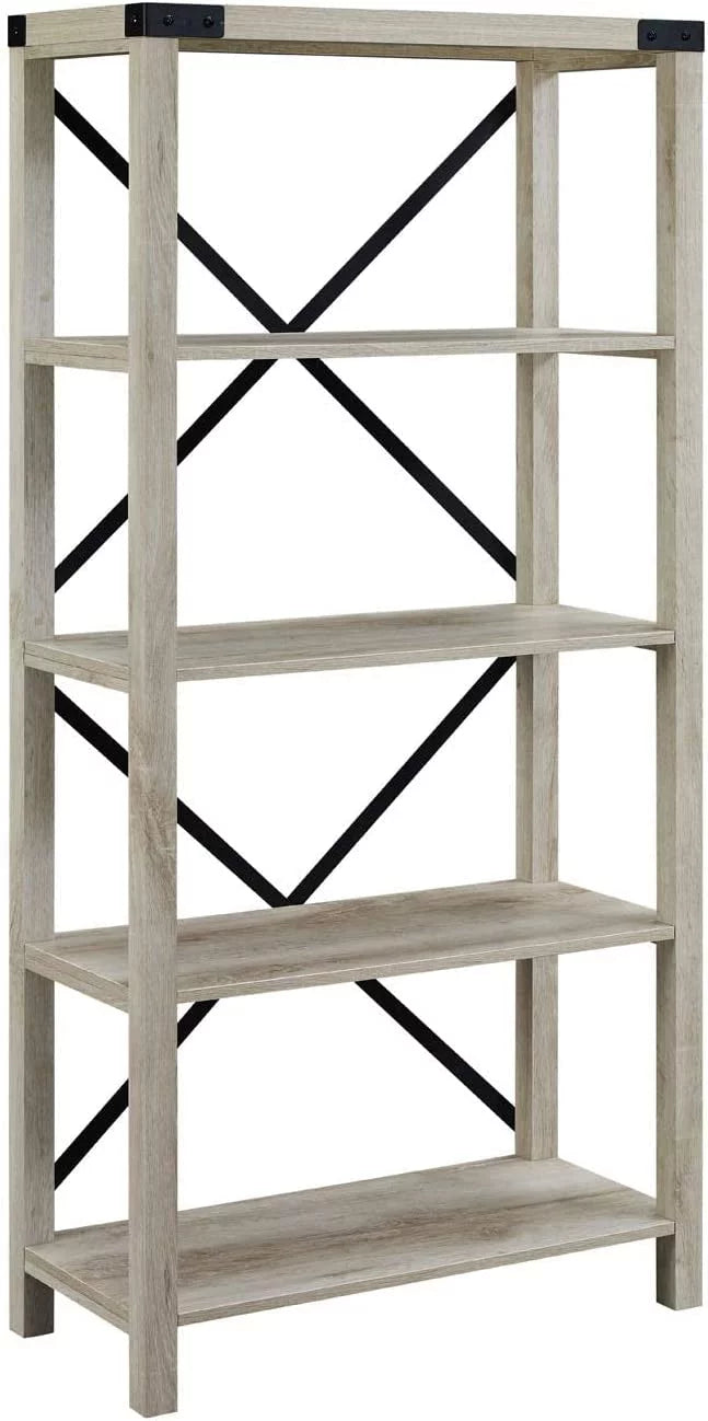 64 Inch Sable Grey Metal X-Back Bookshelf J7354