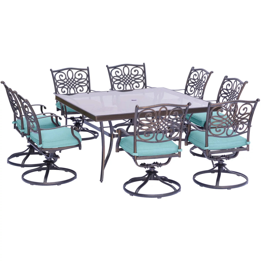 9 Pcs Aluminum Outdoor Dining Set with Glass-top Table J36397
