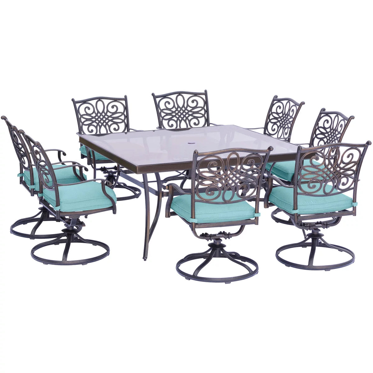 9 Pcs Aluminum Outdoor Dining Set with Glass-top Table J36397