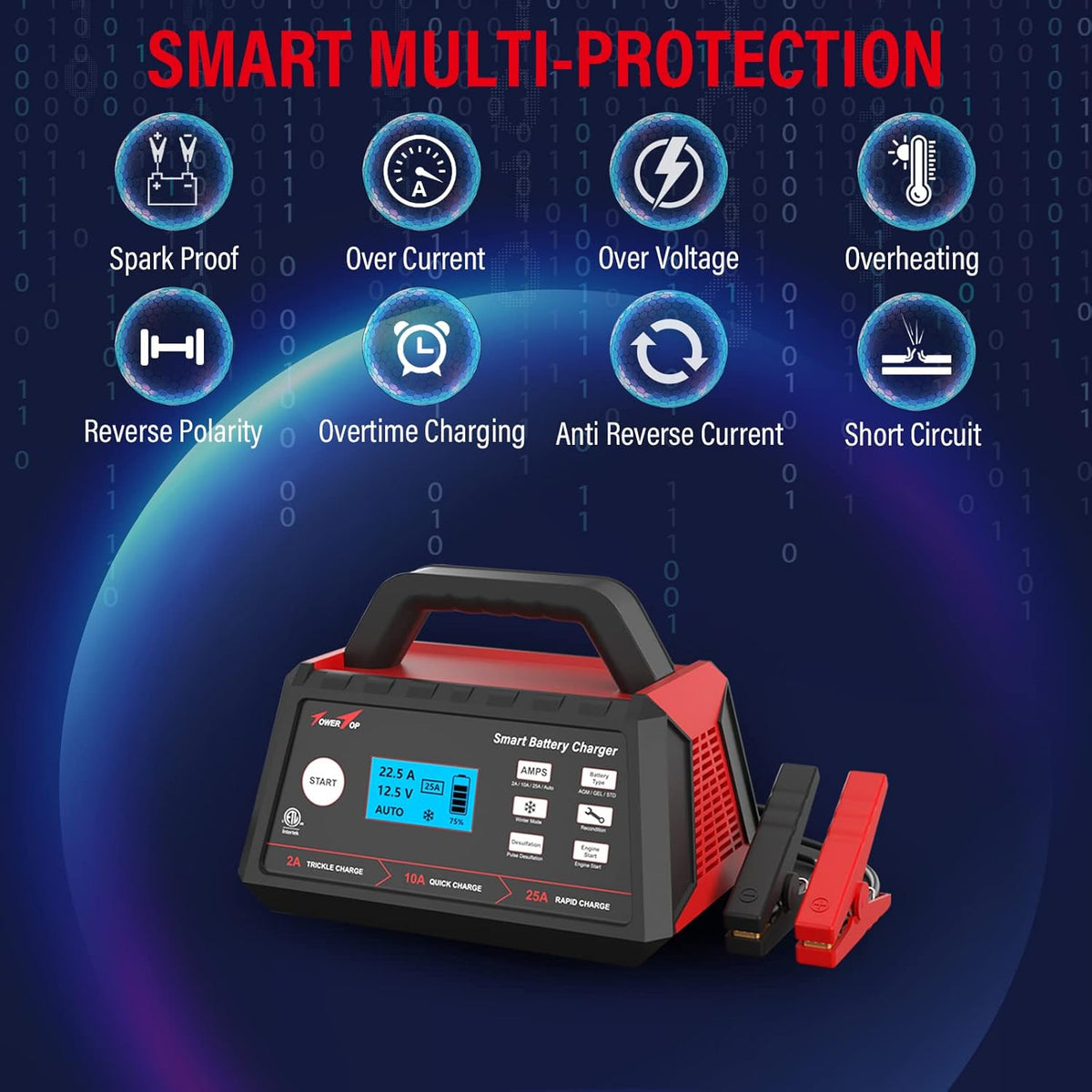 2/10/25Amp 12V Smart Battery Charger with Engine Start A7021