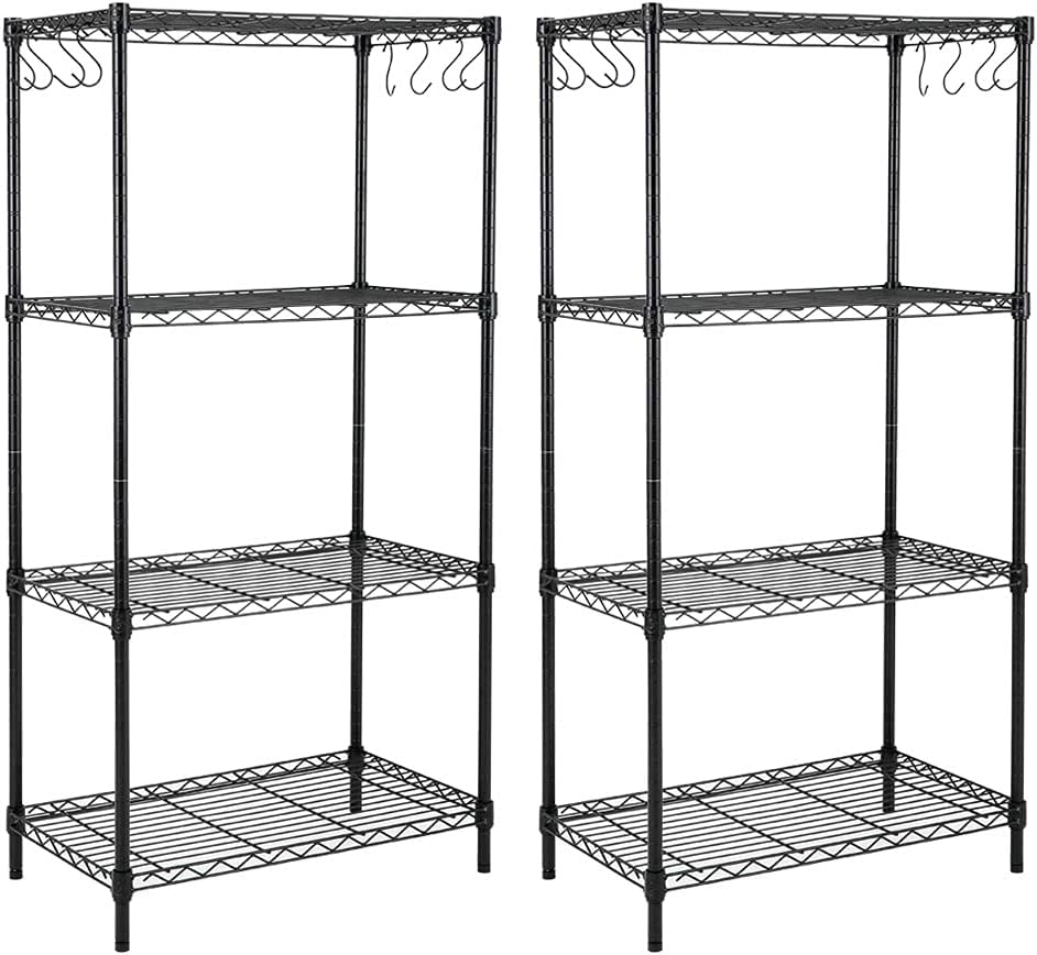 4-Shelf Steel Wire Shelving Unit with 8 Hooks, Black, Pack of 2 D34185