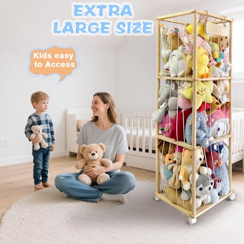 Wooden Stuffed Animal Storage Organizer with Elastic Band R94125