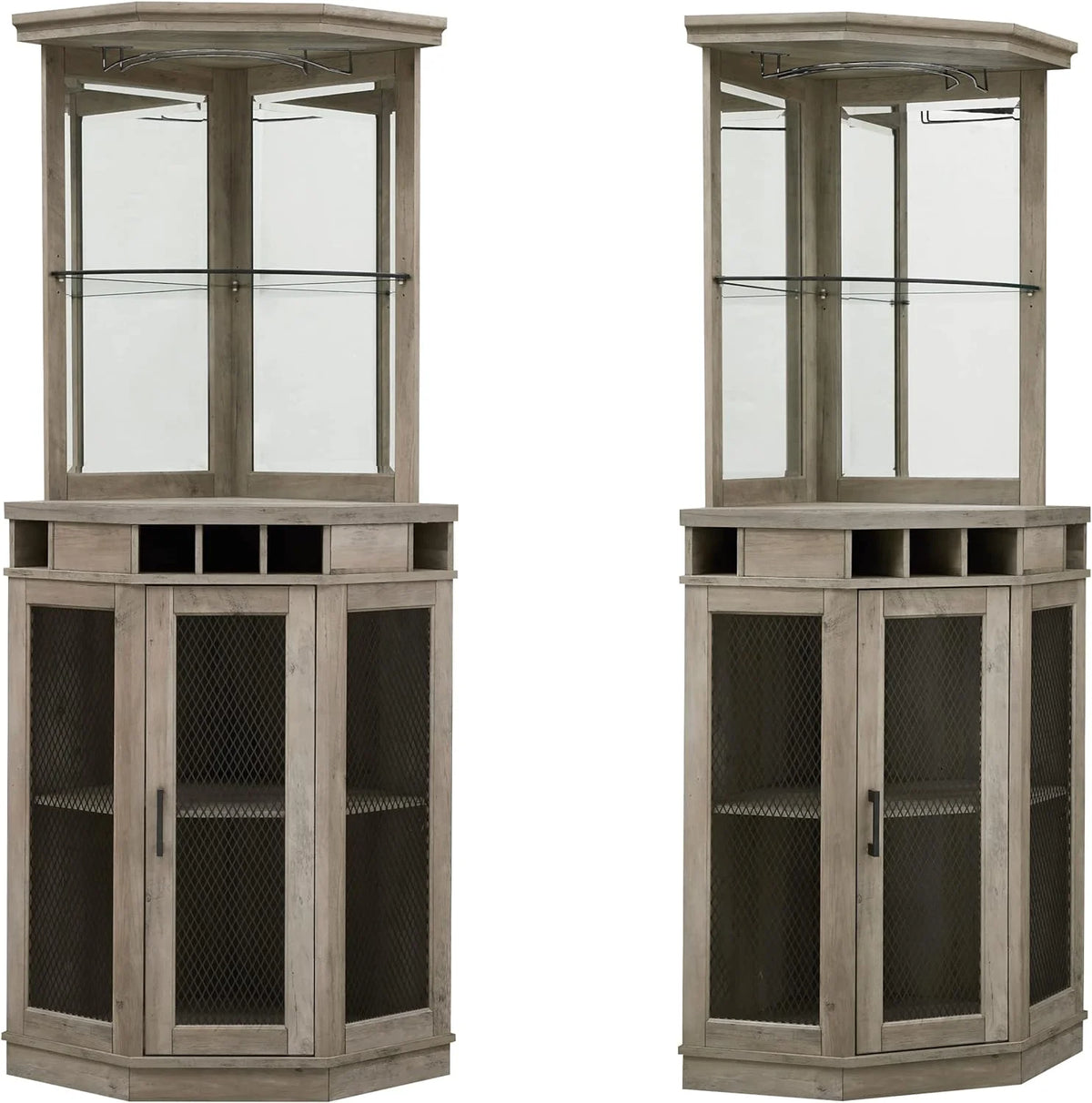Stone Grey Corner Bar Unit with Built-In Wine Rack and Lower Bar Cabinet N795008
