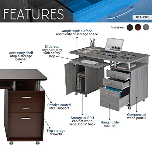 Espresso Writing Desk with Drawers & File Cabinet B20893