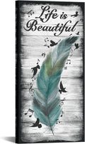 Abstract Feather and Flying Birds Canvas Wall Art with Inspirational Quote, 20x40 G8694