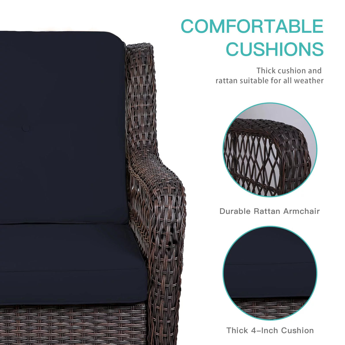 3-Piece Wicker Bistro Set Swivel Rocking Chairs Glass-Top Coffee Table E7671