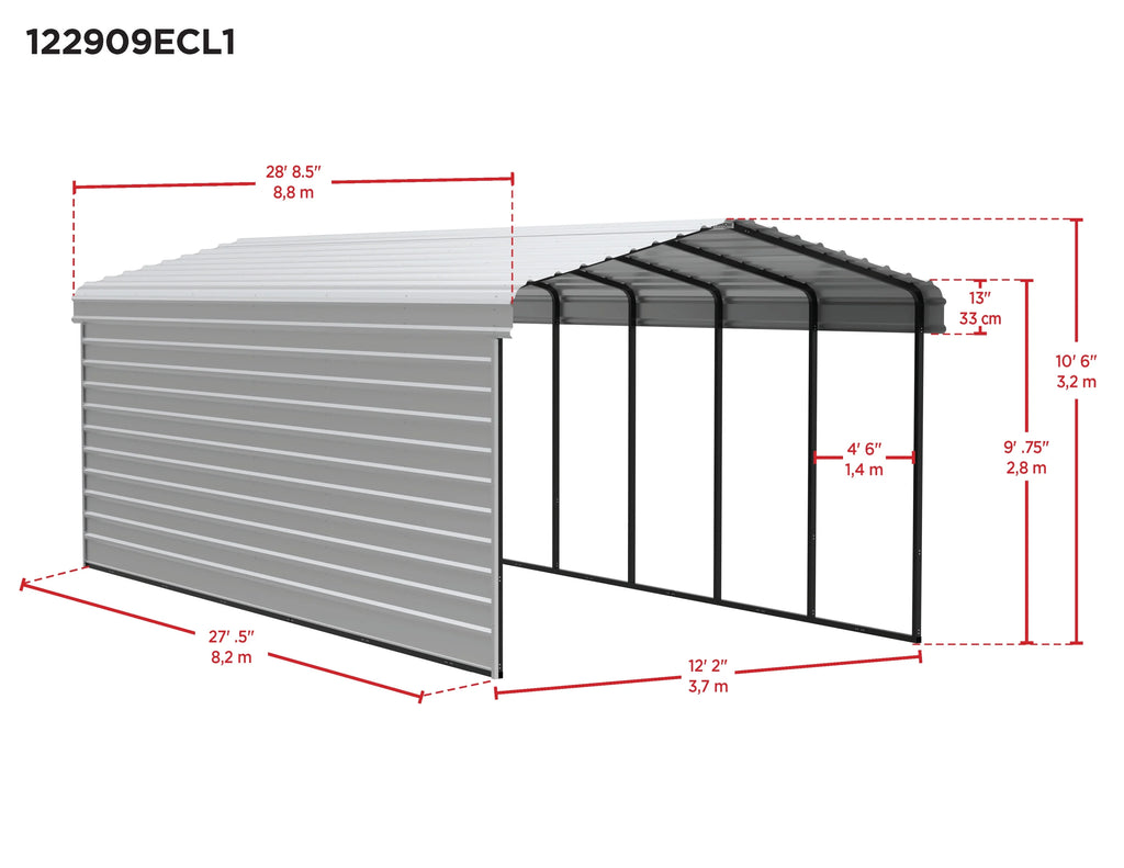 Galvanized Steel Carport Kit with 1-Sided Enclosure I724