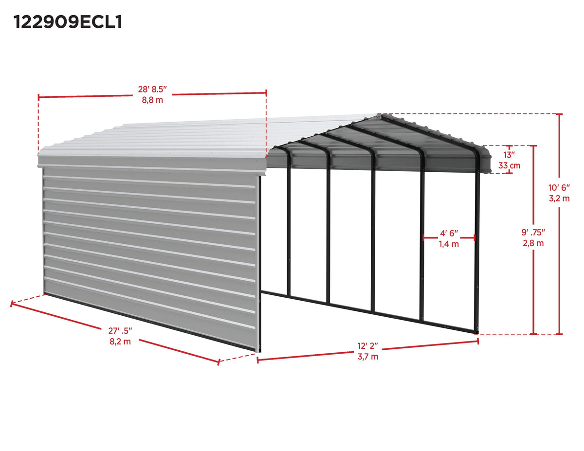 Galvanized Steel Carport Kit with 1-Sided Enclosure I724