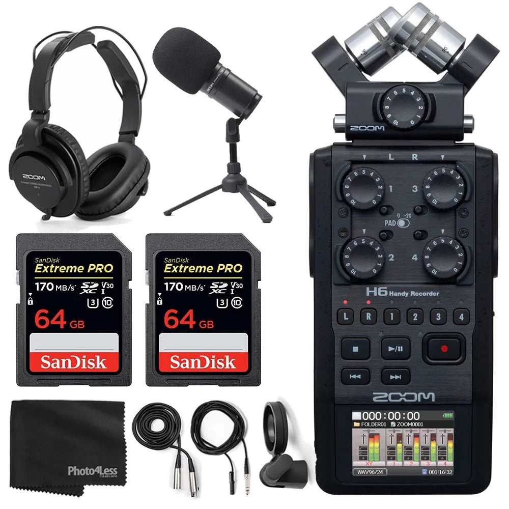 All Black Six Track Portable Recorder Bundle with Dynamic Mic Headphones Z8086