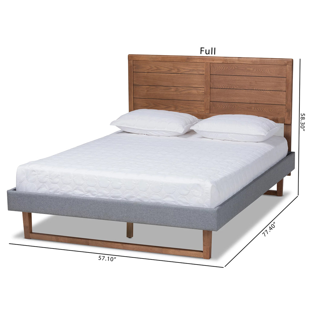 Dark Grey Fabric Upholstered Ash Walnut Brown Wood Full Size Platform Bed S31184