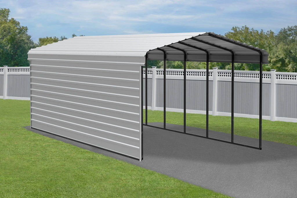 Galvanized Steel Carport Kit with 1-Sided Enclosure I724