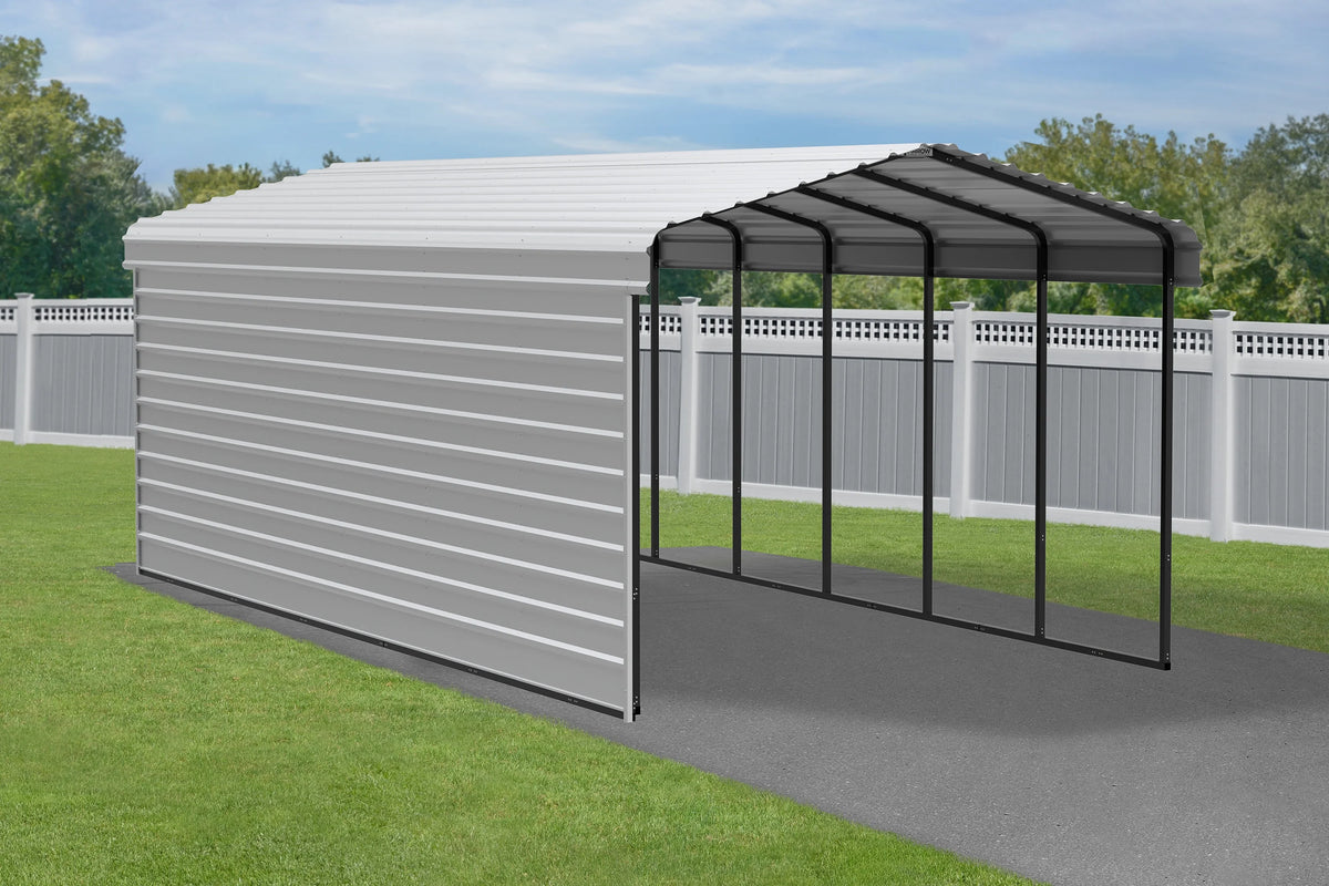 Galvanized Steel Carport Kit with 1-Sided Enclosure I724