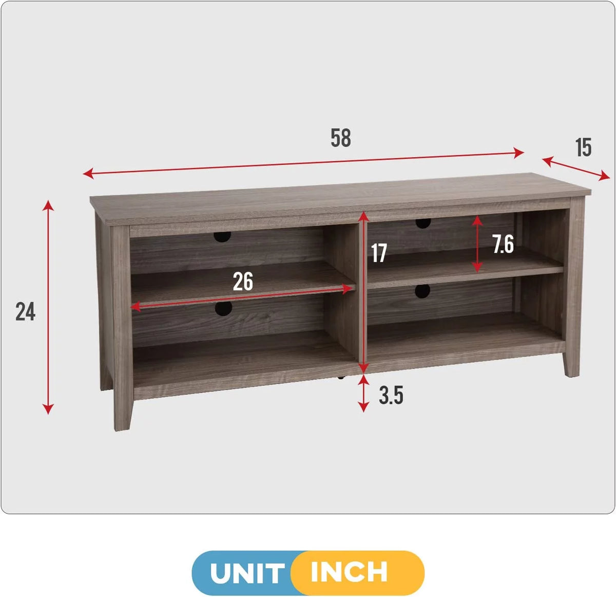 58'' Wood TV Stand with 4-Shelf Storage Y718