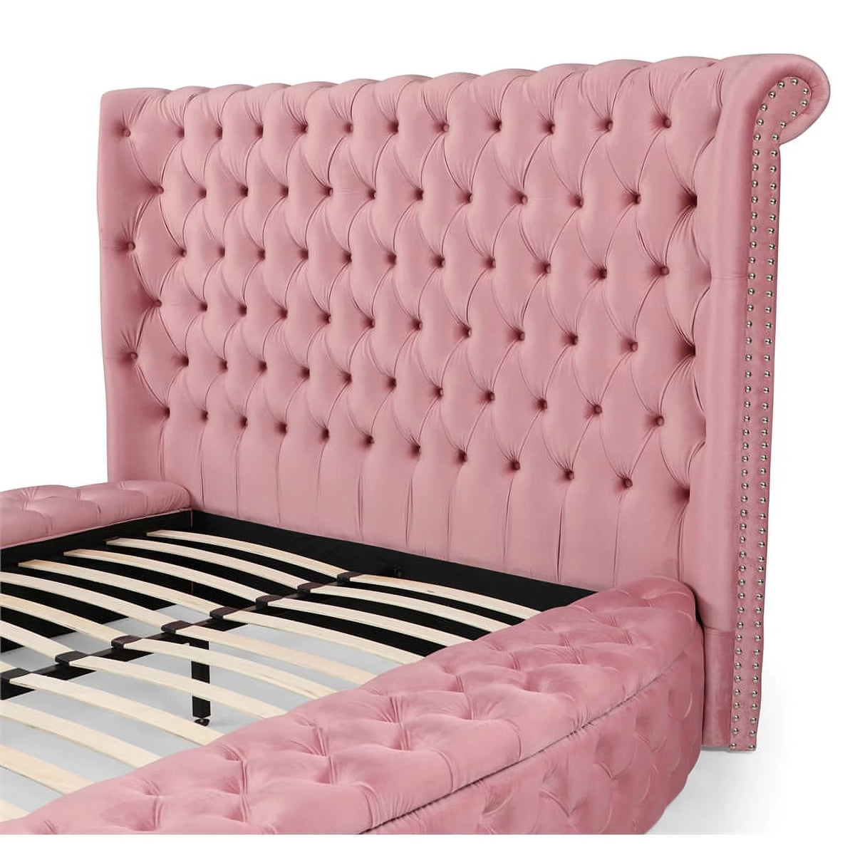 Pink Velvet Upholstered King Bed A909036
