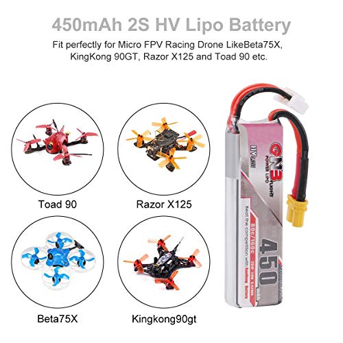 2S HV LiPo Battery 7.6V 450mAh 80/160C XT30 Plug 2PCS Q94198
