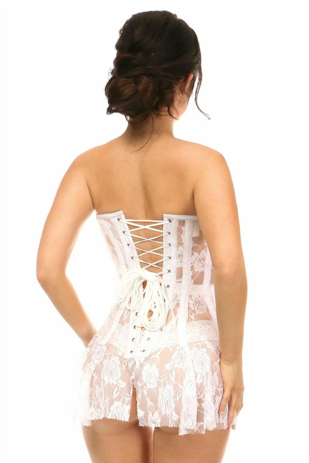 White Sheer Lace Corset Dress R856