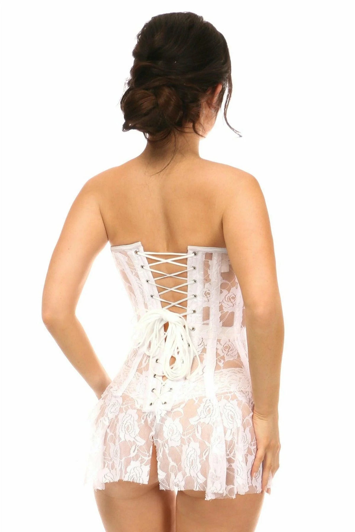 White Sheer Lace Corset Dress R856