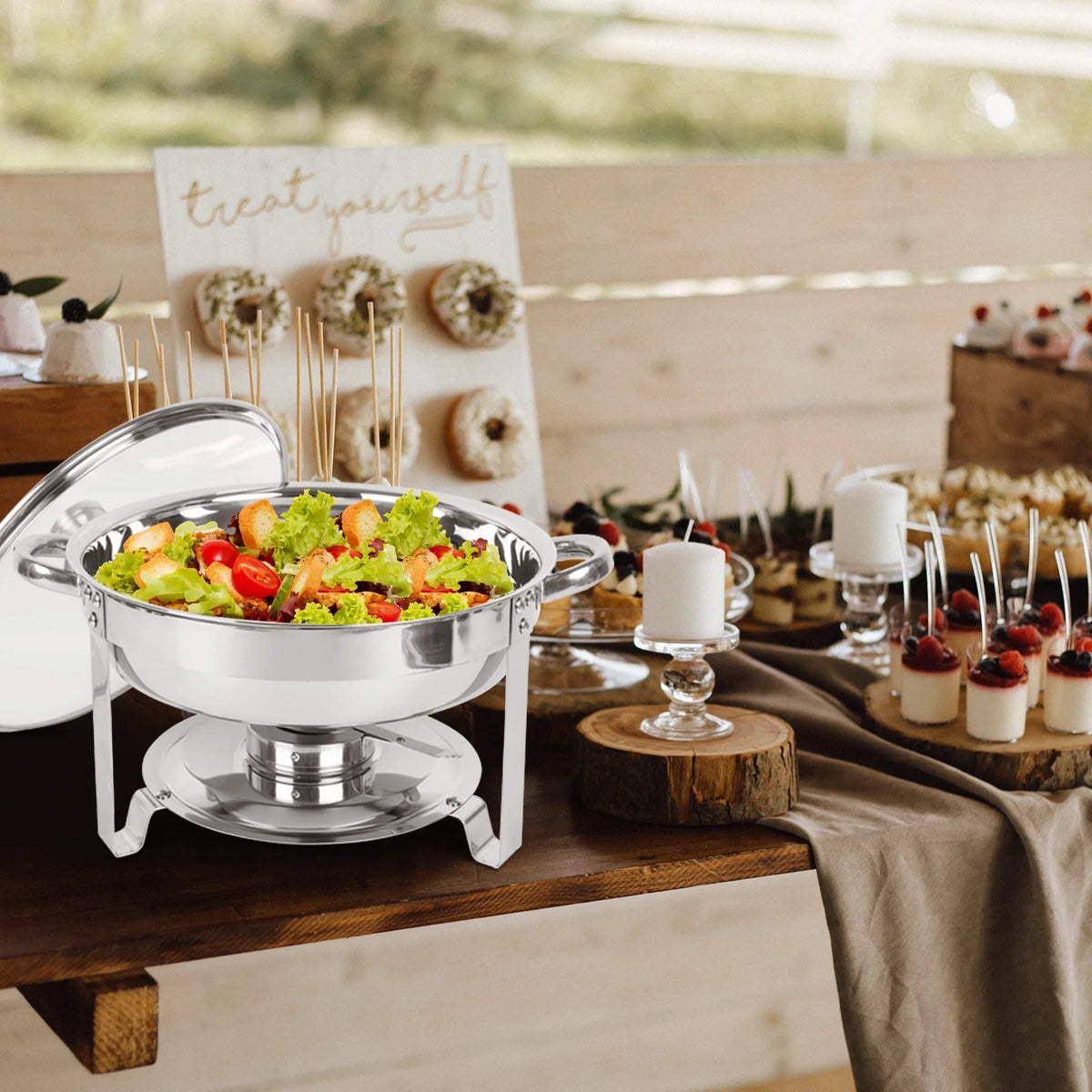 5Qt 4 Packs Stainless Steel Chafing Dish Set with Glass Lid E27190