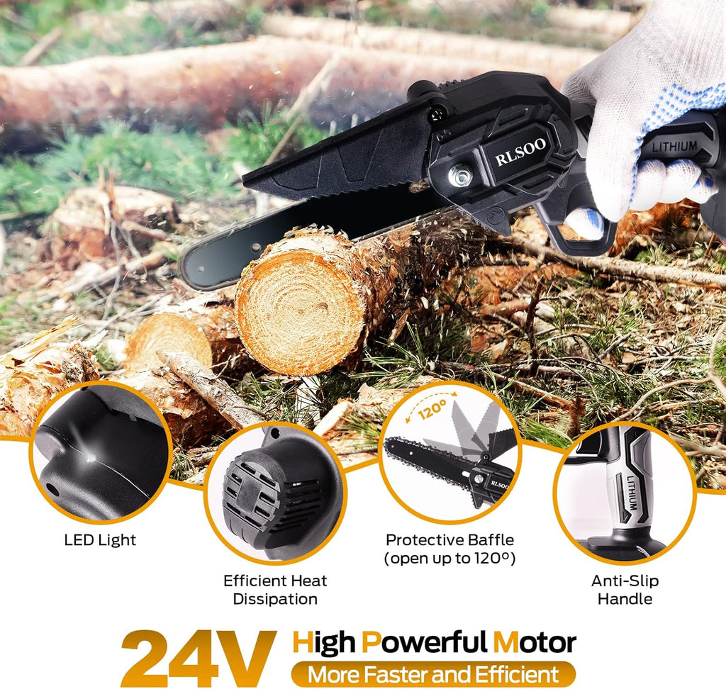 6 Inch 24V Cordless Mini Chainsaw with 2 Batteries and 2 Chains Y710
