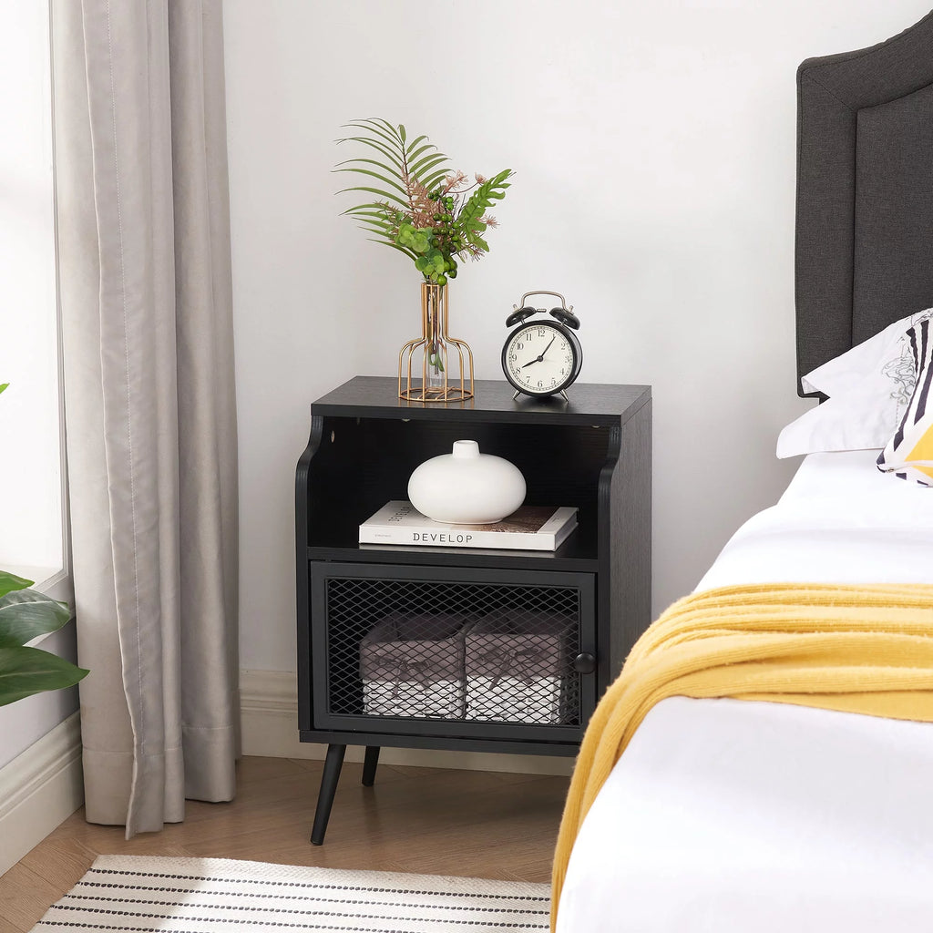 Set of 2 Black Nightstand with Storage Cabinet S843495