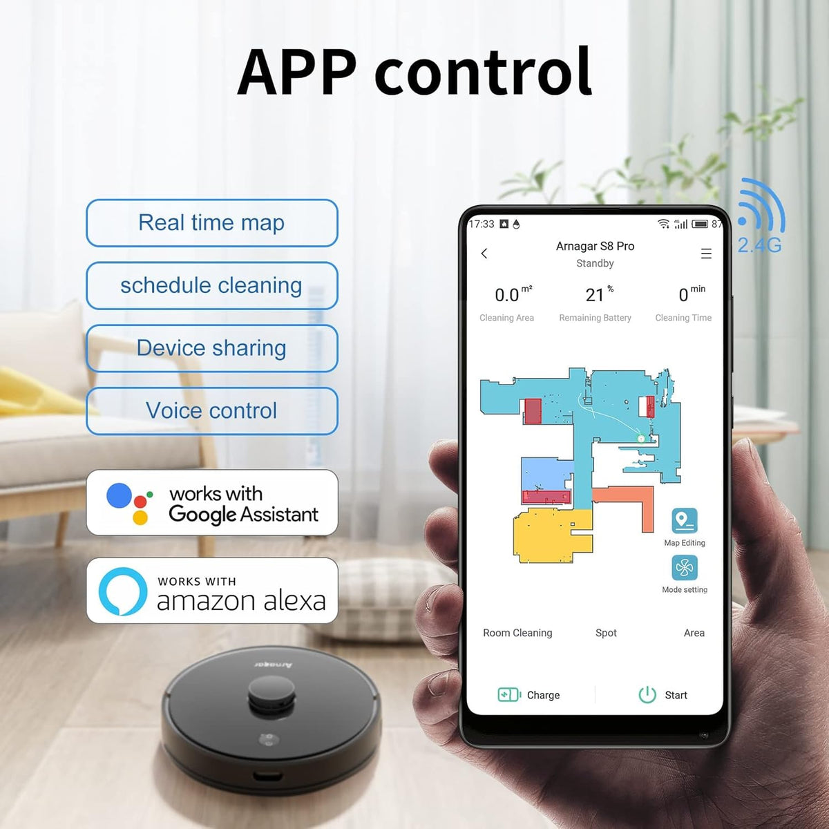 S8 Robot Vacuum and Mop Cleaner, 3500Pa Suction, App and Alexa Compatible W52259