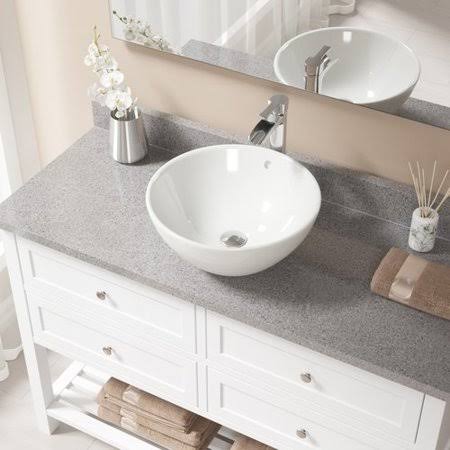 Vitreous China Circular Vessel Bathroom Sink with Faucet and Overflow M1149