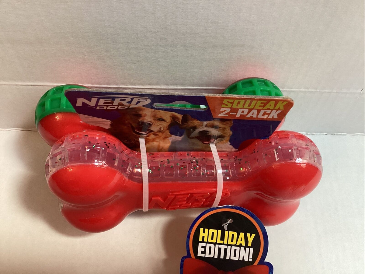 2-Pack Squeak Dog Toy Red/Green Q437