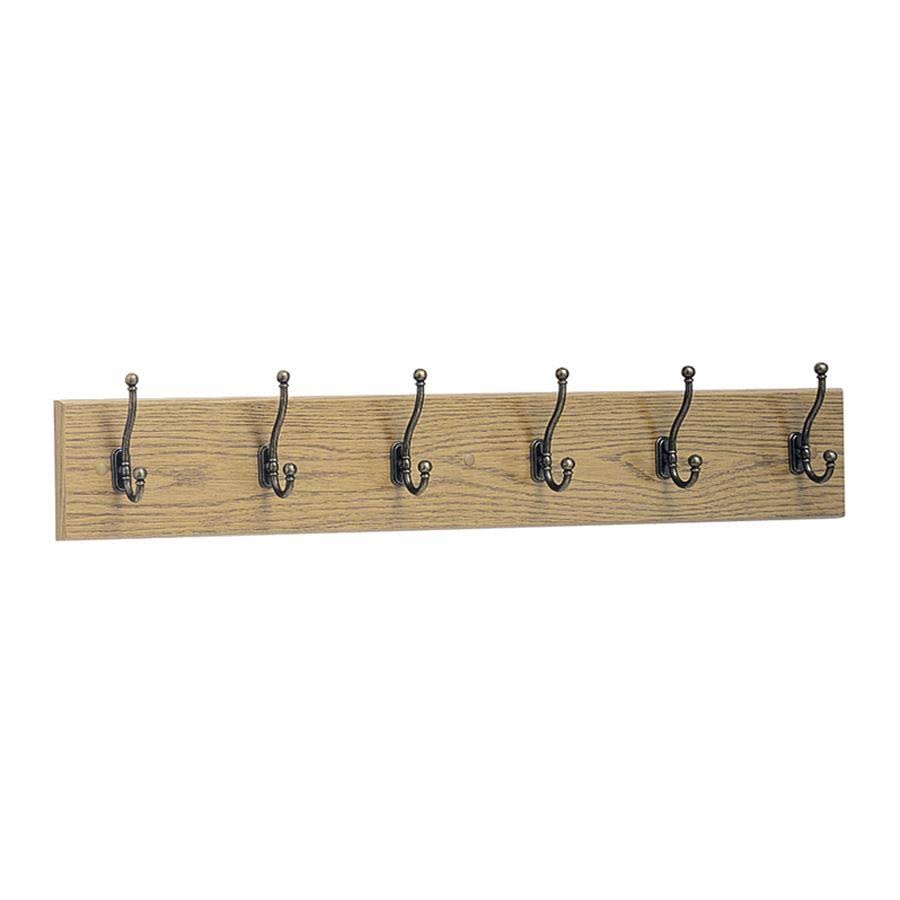 Wall Rack Six Double Hooks Wood Medium Oak K5907