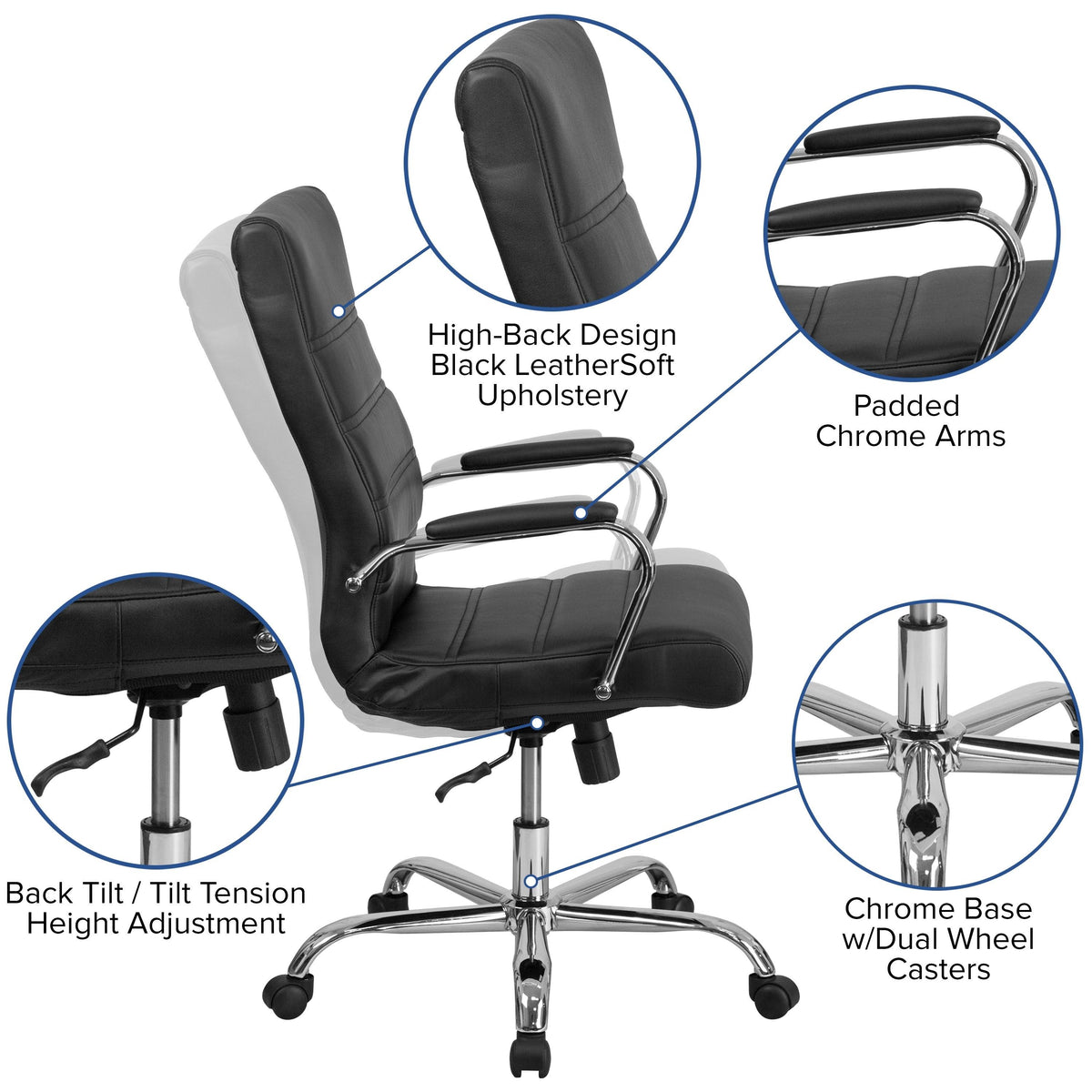 Black Bonded Leather Executive Swivel Chair with Chrome Base Z414502