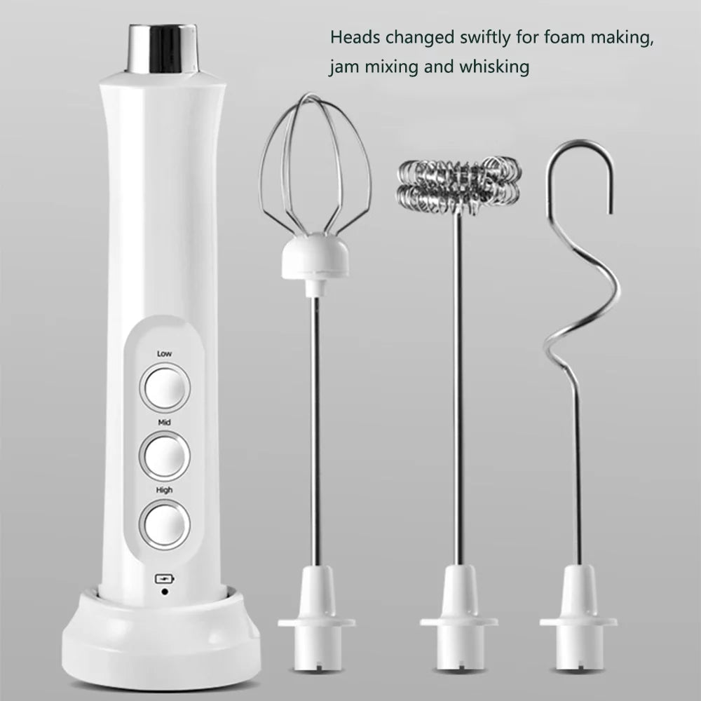 USB Rechargeable Handheld Electric Milk Frother with Stainless Whisk D457