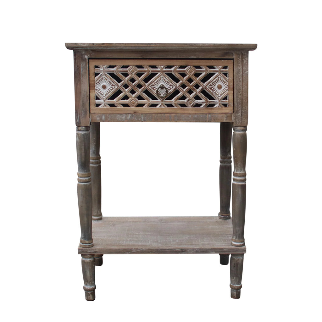 Farmhouse Wood Storage Cabinet with Drawer and Shelf, Antique Brown and White A378