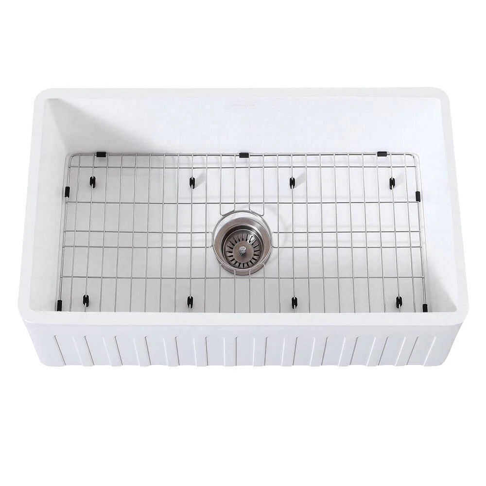 30 In. Farmhouse Kitchen Sink with Strainer and Grid A291056