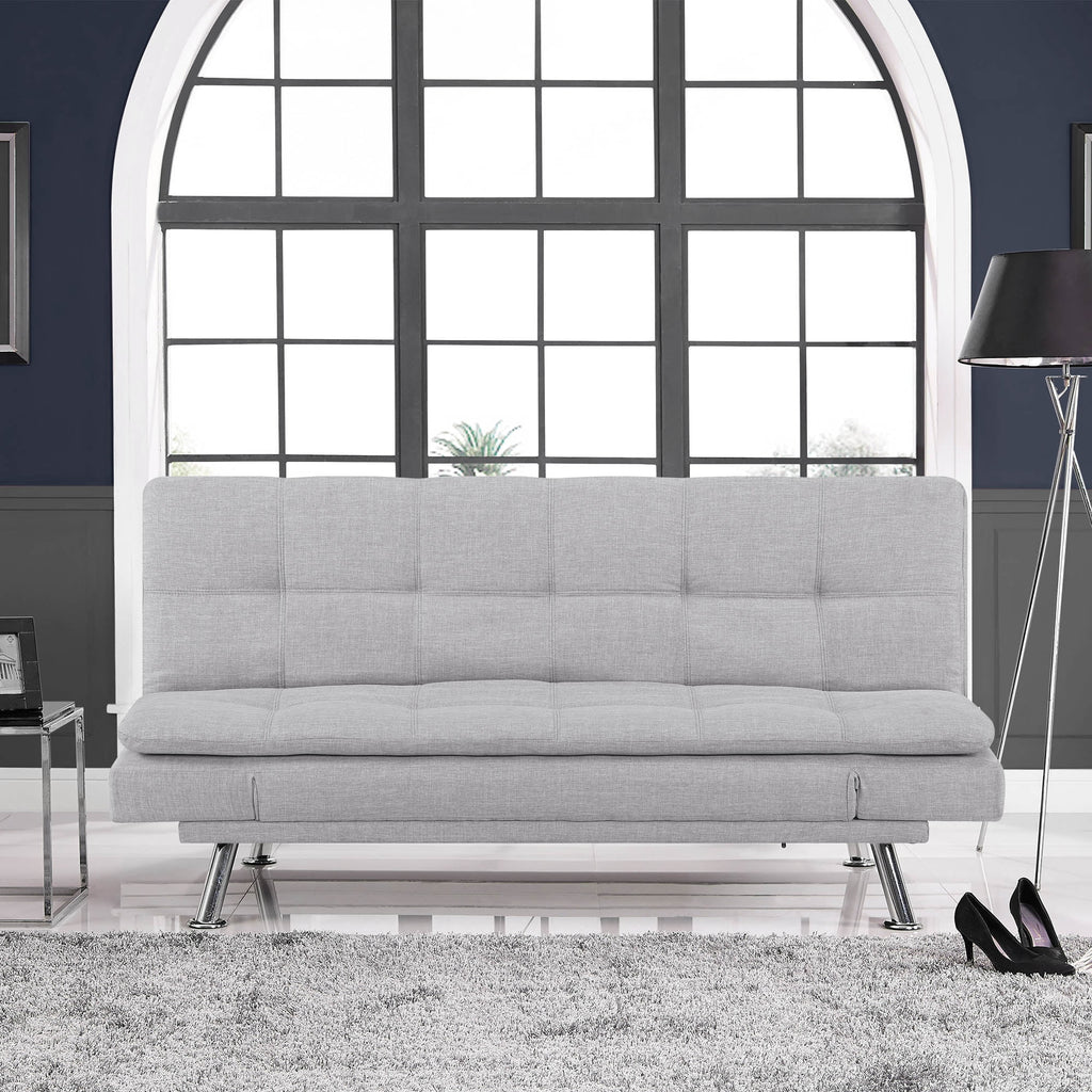 Light Gray Upholstery Futon with Adjustable Arms V836