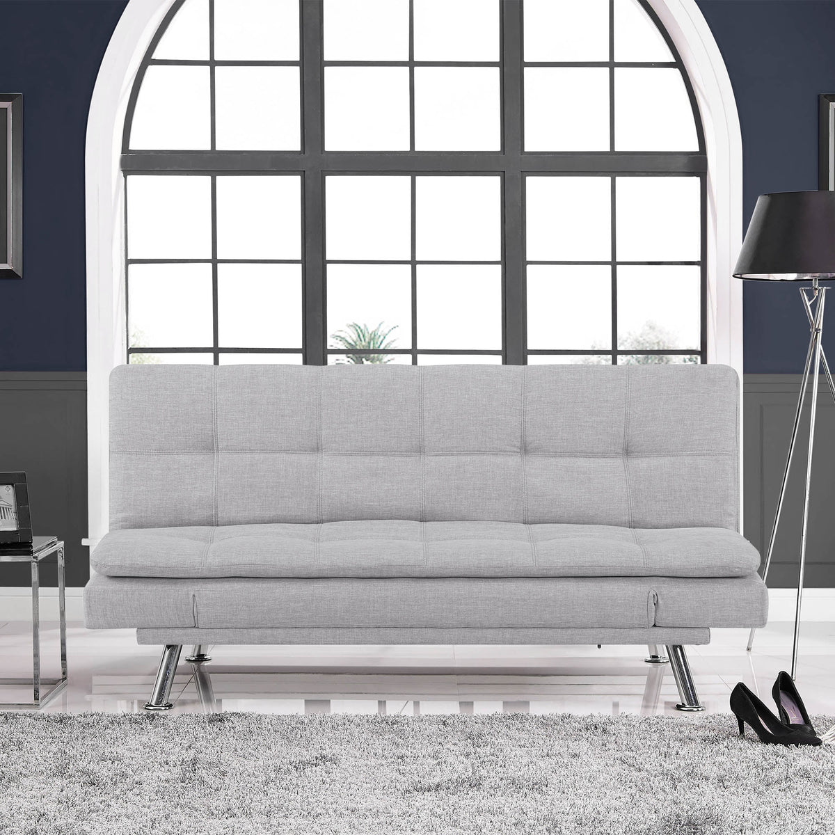 Light Gray Upholstery Futon with Adjustable Arms V836