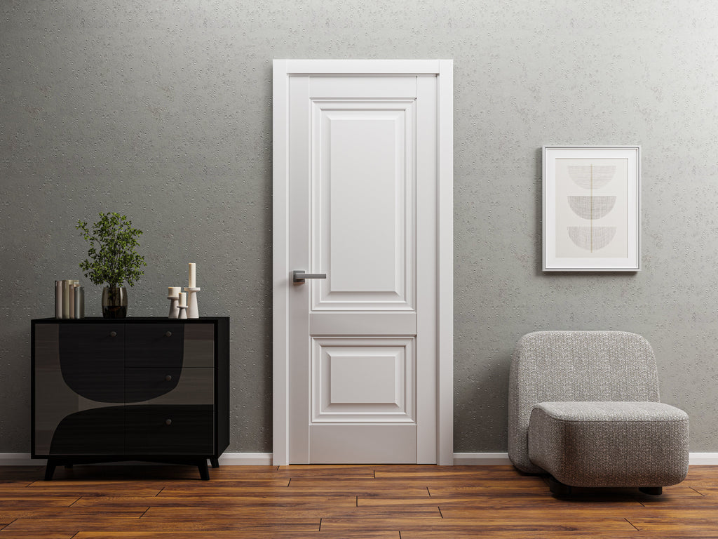 Solid French Double Doors 64 x 96 inches Light Grey Oak with Frosted Glass Wood Solid Panel Frame Trims Closet Bedroom Sturdy Doors N481472