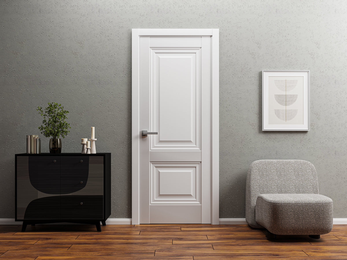 Solid French Double Doors 64 x 96 inches Light Grey Oak with Frosted Glass Wood Solid Panel Frame Trims Closet Bedroom Sturdy Doors N481472