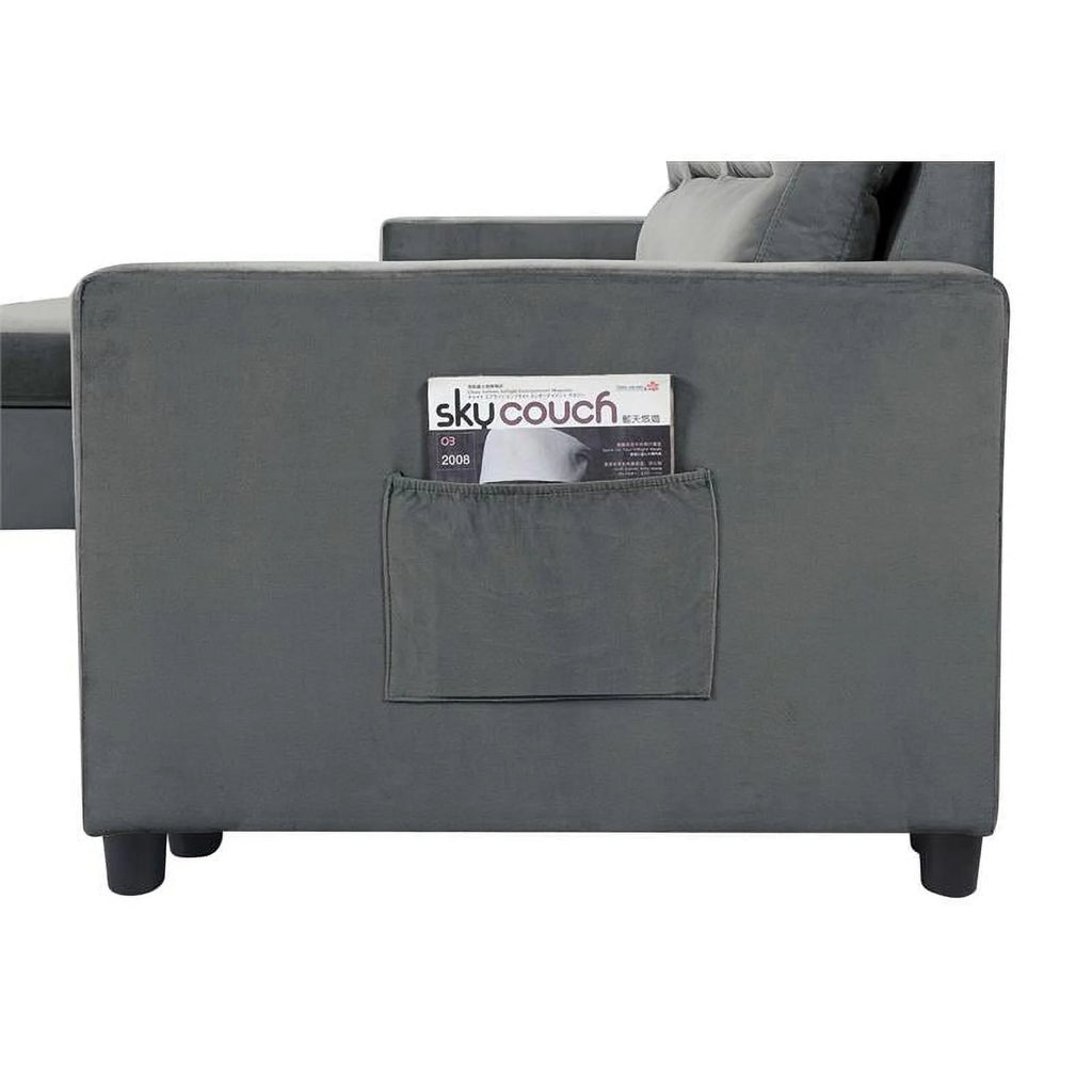 Dark Gray Velvet Reversible Sleeper Sectional with Storage D3960