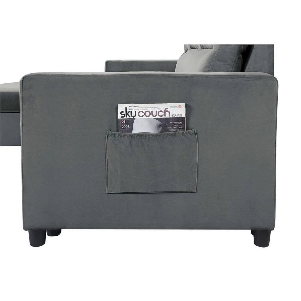 Dark Gray Velvet Reversible Sleeper Sectional with Storage D3960