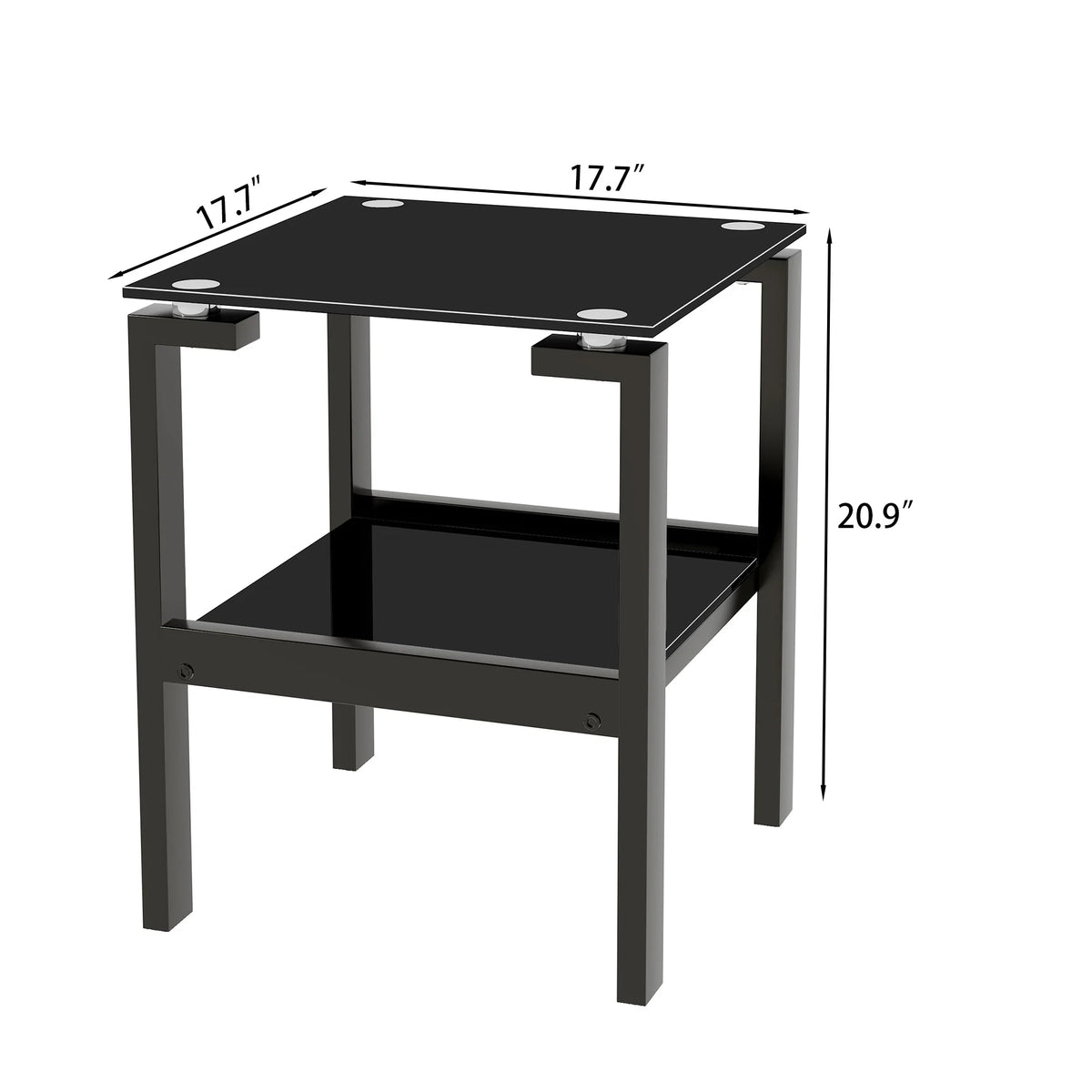 Black Tempered Glass 2-Layer Side Table with Storage Shelf P523