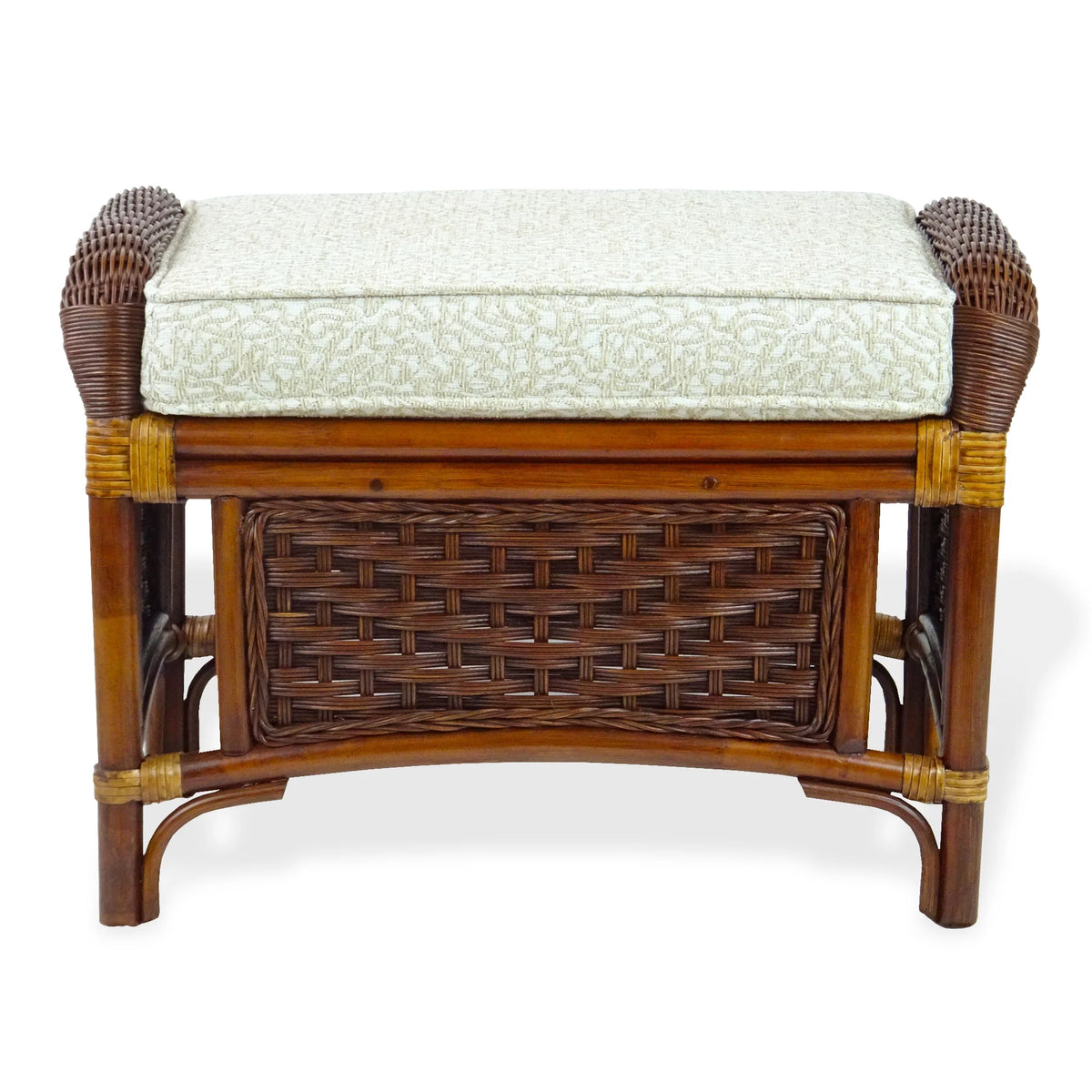 Dark Walnut Natural Rattan Wicker Armchair with Ottoman and Cushion A345107